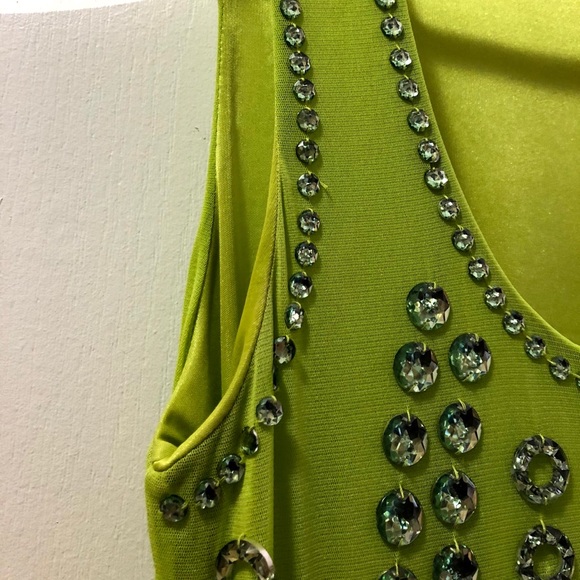 ♥️BCBG MaxAzria chartreuse chiffon bead dress - Picture 8 of 11